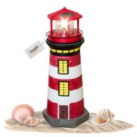 Lemodo Gartendeko Leuchtturm mit Solar rot/weiß, handbemalte Gartenfigur 37 cm hoch
