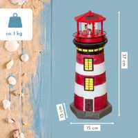 Lemodo Gartendeko Leuchtturm mit Solar rot/weiß, handbemalte Gartenfigur 37 cm hoch