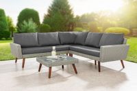13tlg. Ecklounge-Set ALBANY aus Aluminium & Holz inkl. Polsterauflage, grau
