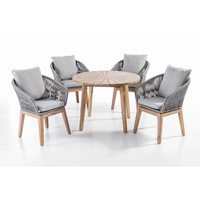 5tlg. Dining-Set Norwich aus Akazien und Rope-Geflecht inkl. Polsterauflage - Grau