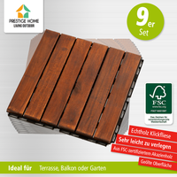 9er-Set Massivholz-Klickfliese aus Akazienholz, ca. 30 x 30 x 1,9 cm - Braun