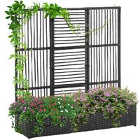 Polyrattan Hochbeet mit Rankgitter, Blumenkasten für Garten Schwarz