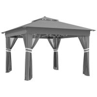 Faltpavillon ca. 3 x 3 m, Pavillon mit LED, 4 Netzvorhängen, Seitenwand