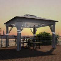 Faltpavillon ca. 3 x 3 m, Pavillon mit LED, 4 Netzvorhängen, Seitenwand