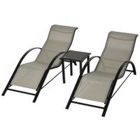 3-tlg. Gartenliege mit Tisch Gartensitzgruppe Mesh Metall Schwarz