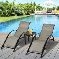 3-tlg. Gartenliege mit Tisch Gartensitzgruppe Mesh Metall Schwarz
