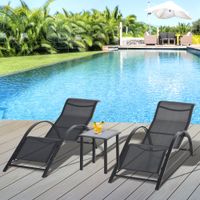 Sonnenliege mit Tisch, 3er-Set Gartenliegen, für Balkon, Schwarz