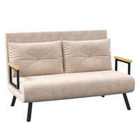 Schlafsofa, Zweisitzer mit Bettfunktion, Schlafcouch mit Samtoptik Beige