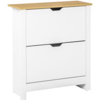Schuhschrank Schuhregal mit Schublade für 12 Paar Schuhe Weiß+Natur