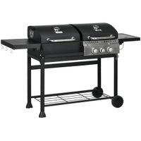 Holzkohlgrill Gasgrill mit 2+1 Brenner, Thermometer, Haken, Schwarz