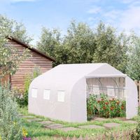 4,45 x 3m Tunnelgewächshaus Treibhaus 6 Fenster große Tür Weiß