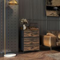 Kommode, Sideboard mit 4 Faltbaren Schubladen aus Stoff, Regal und Griff