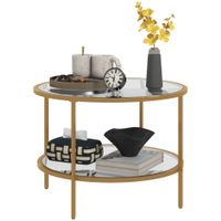 Beistelltisch Rund Couchtisch mit Ablage, Stahlrahmen, Kaffeetisch Gold