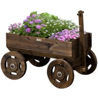 Hochbeet im Holzwagen-Design Blumenkasten Holz Pflanzenwagen Verkohlt