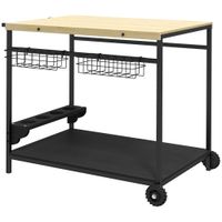 Servierwagen Barbecue Trolley Gartenrollwagen mit 2 Ebenen Natur