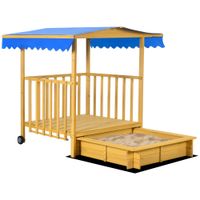 Sandkasten mit Dach, 133x129x137,5cm Sandkiste aus Holz mit Spielhaus