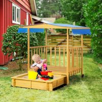 Sandkasten mit Dach, 133x129x137,5cm Sandkiste aus Holz mit Spielhaus