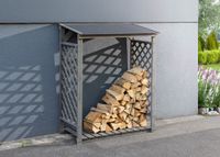 Brennholzregal Outdoor mit Stapelhilfe aus Tannenholz, ca. 120,5 x 68 x 148 cm - Grau