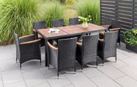 17tlg. Garten-Sitzgruppe aus Polyrattan & Tischplatte aus Akazienholz - Schwarz