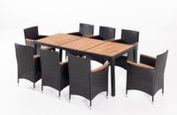 17tlg. Garten-Sitzgruppe aus Polyrattan & Tischplatte aus Akazienholz - Schwarz