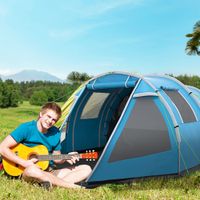 Tunnelzelt für 4 Personen Campingzelt mit Zwei Räumen UV-Schutz Blau