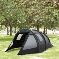 Tunnelzelt für 4 Personen Campingzelt mit Zwei Räumen UV-Schutz Schwarz