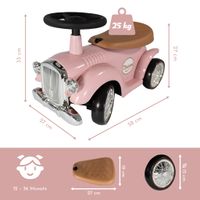 Rutschauto ab 1 Jahr, Kinderauto im Retrodesign pink, Kinderfahrzeug mit Hupe