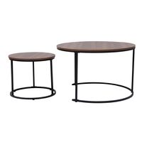 2tlg. Couchtisch-Set mit Stahlrahmen rund - Dunkelbraun