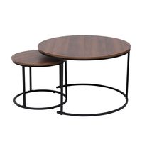 2tlg. Couchtisch-Set mit Stahlrahmen rund - Dunkelbraun