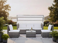 Lounge Set "Nola" mit Sonnendach inkl. Kissen und Beistelltisch, ca. 209 x 72 x 7 2cm - Hellgrau