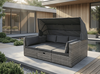 Lounge Set "Nola" mit Sonnendach inkl. Kissen und Beistelltisch, ca. 209 x 72 x 72 cm - Anthrazit