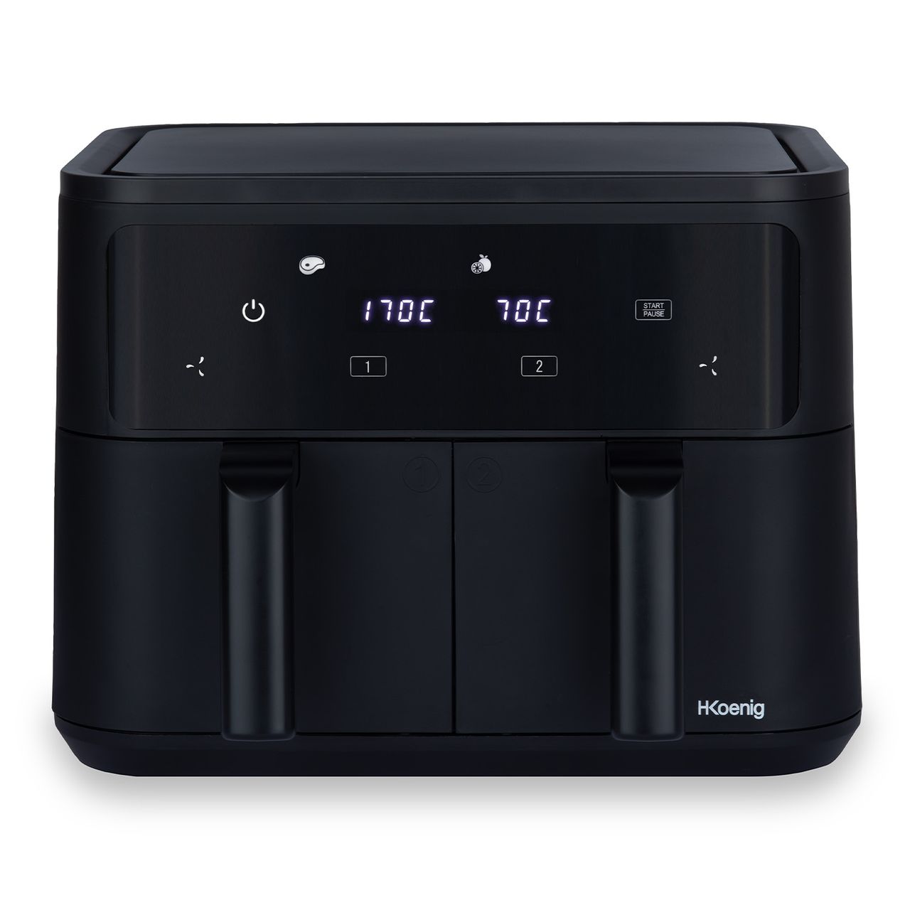 H.Koenig Heißluftfritteuse 9L (2x4,5L) FRY900, 8 Kochprogramme, Schwarz