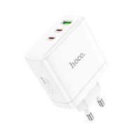 Wandladegerät 2 x Typ C + USB A QC PD 65W GaN N30 weiß - Ladegerät mit 3 Steckplätzen