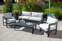 12 tlg. Gartenlounge mit Tisch 2 Sessel & 3-Sitzer Bank aus Aluminium RIAD M - Anthrazit