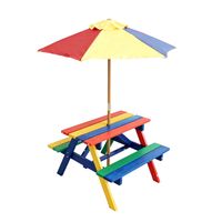 Outdoor Kindersitzgruppe aus Tannenholz inkl. Schirm, ca. 71 x 79 x 54 cm - Bunt