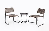 3tlg. Gartenmöbel-Set Bistrotisch mit 2 stapelbare Stühlen in Rattanoptik