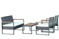 4tlg. Gartenmöbel-Set Bistrotisch mit 2 Stühlen und 1 Bank in Rattanoptik