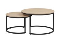 2tlg. Couchtisch-Set mit Stahlrahmen rund - Eiche Braun