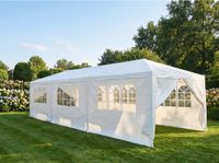 Partyzelt Pavillon mit 8 Seitenwänden, ca. 900 x 300 x 250 cm – Weiß