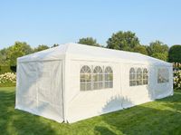 Partyzelt Pavillon mit 8 Seitenwänden, ca. 900 x 300 x 250 cm – Weiß