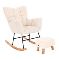 HOME DELUXE Schaukelstuhl inkl, Hocker NARA - Bouclé Weiß