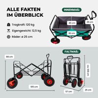 Bollerwagen faltbar, grün-grau, Handwagen mit 120 kg Zuladung