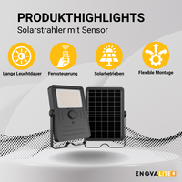 Solarstrahler mit Sensor, LED-Fluter, 24 h Lichtzeit, 10 W, 1500 lm, 4000 K (neutralweiß)