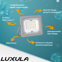 LED-Fluter, 10 W, 4000 K (neutralweiß), 900 lm, grau, IP65