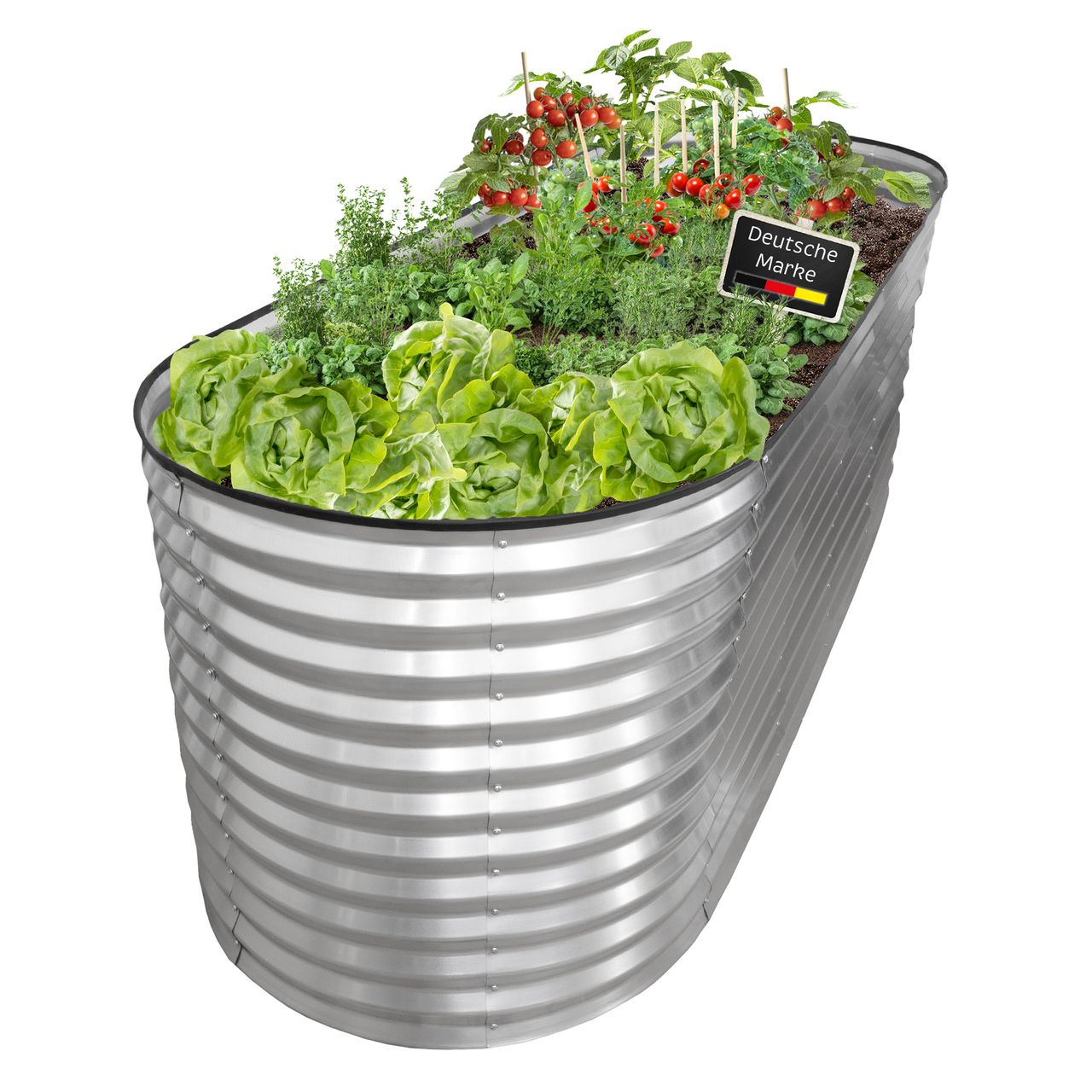 Lemodo Hochbeet Metall 240x80x78cm oval, silber, Pflanzbeet wetterfest, Gartenbeet
