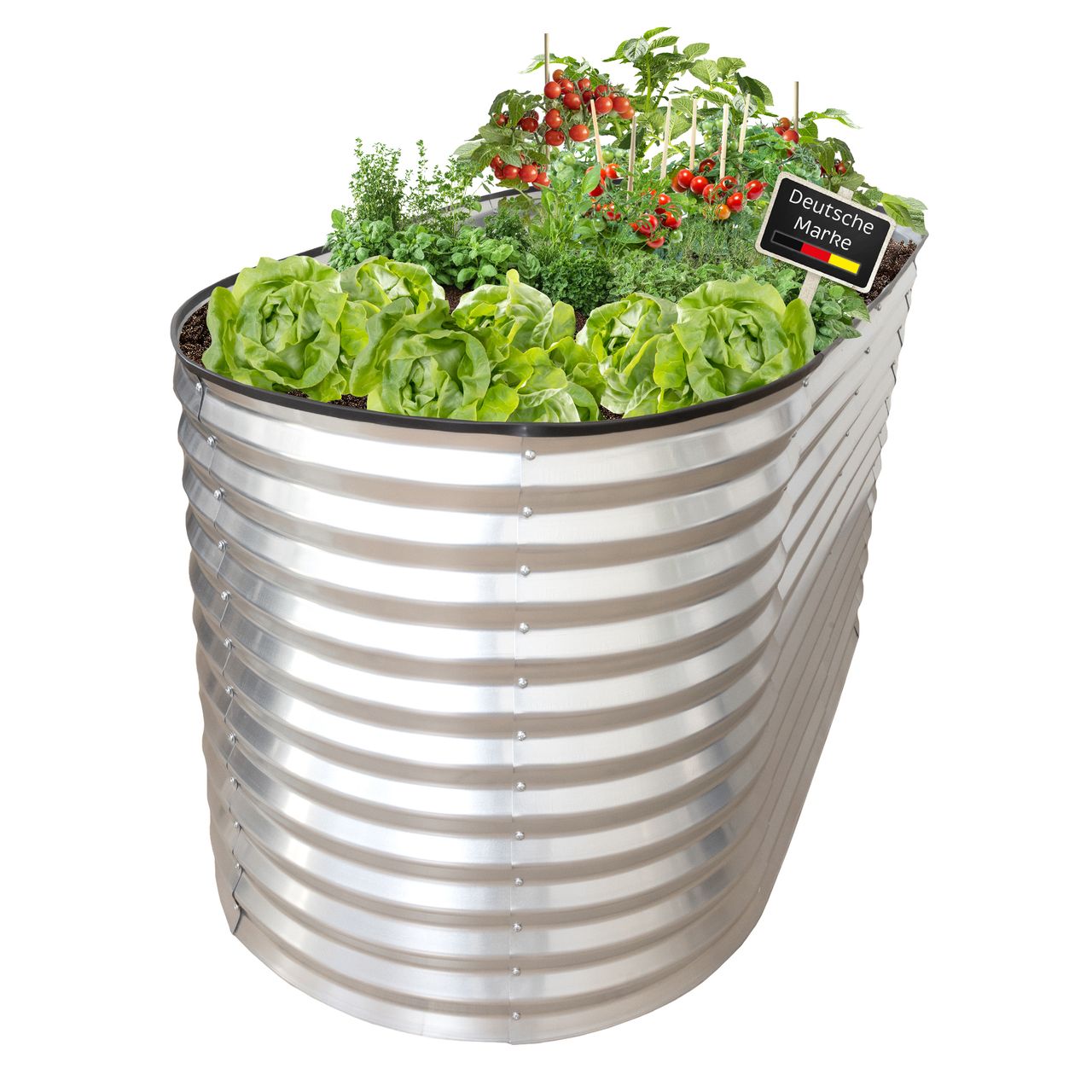 Lemodo Hochbeet Metall 160x80x78cm oval, silber, Pflanzbeet wetterfest, Gartenbeet