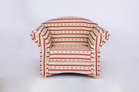 Polstersessel Loretta, ca. 110 x 84 x 84 cm – Rot gestreift & Blumenmuster