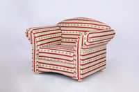 Polstersessel Loretta, ca. 110 x 84 x 84 cm – Rot gestreift & Blumenmuster