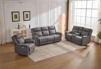 3tlg. Elektrisches Relaxsofa-Set - Grau