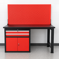 Werkbank mit 2 Schubladen, 2 Türen und Lochrückwand,  150 x 75 x 80 cm 